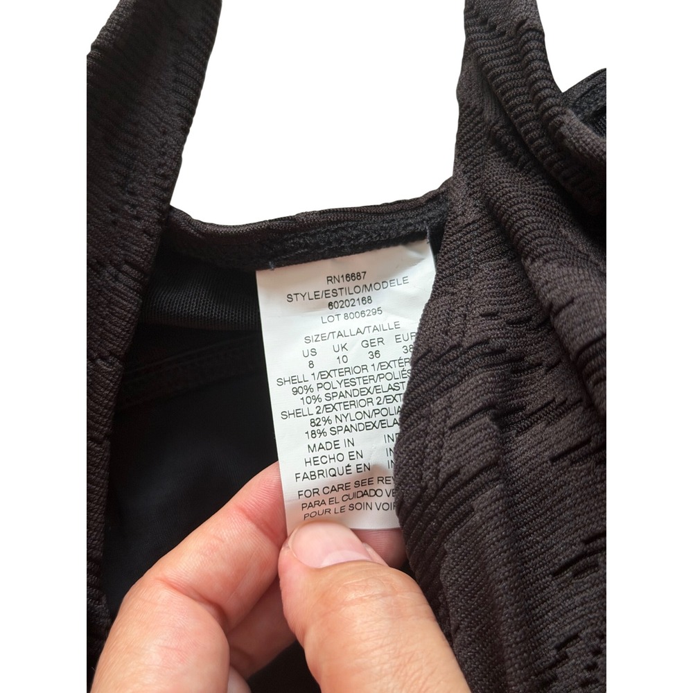 Swim Solutions‎ Black Palm Burnout V-Neck Swimdress One Piece Swimsuit 8 NEW - Picture 6 of 6